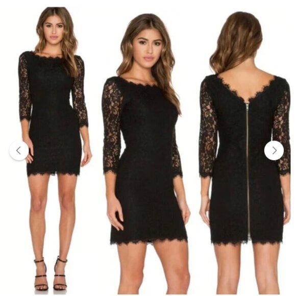 Diane von Furstenberg Zarita Black Lace Long Sleeve Dress, size 12 - Picture 1 of 12